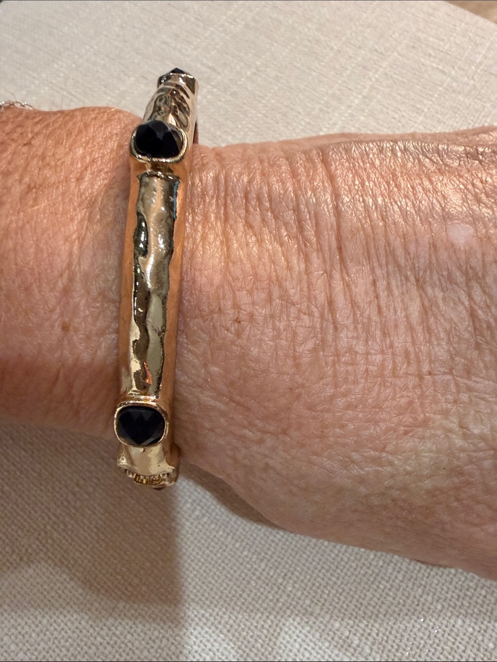 Park Lane Gold-Tone Hammered Bracelet with Black Stones